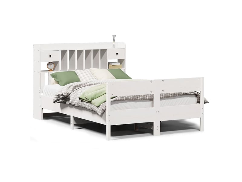  Lit double- lit adulte -  lit bibliothèque sans matelas blanc 160x200 cm bois pin massif  - Conforama A