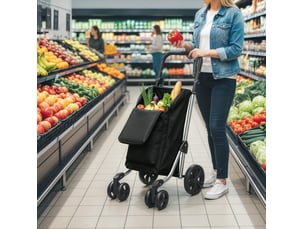 Chariot de courses pliable 58 x 44 x 100 cm – noir – sac 46 l isotherme, 6 roues et cadre aluminium