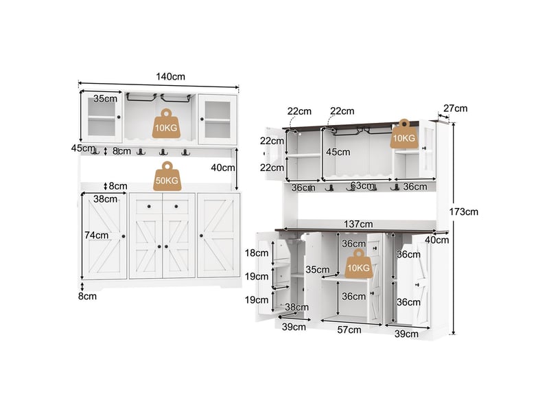  Vitrine 140 x 40 x 173 cm rangement éclairage led meuble de rangement prises électriques portes en verre acrylique rangements à bouteilles supports à verres à vin armoire haute  - Conforama C