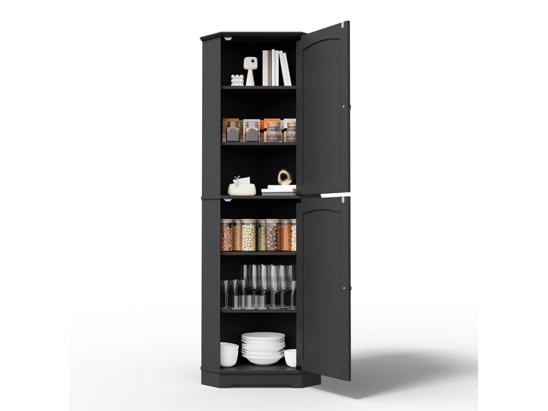  Meuble d'angle de rangement avec 2 portes et étagères réglables pour cuisine en mdf noir 42 × 42 × 166 cm  - Conforama A