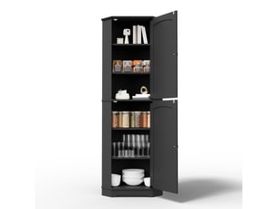 Meuble d'angle de rangement avec 2 portes et étagères réglables pour cuisine en mdf noir 42 × 42 × 166 cm