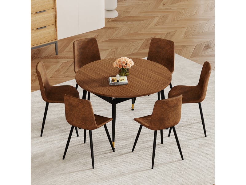  Table à manger ovale extensible 6 à 10 personnes, aspect noyer et noir, mdf et métal, 200 x 120 x 73,66 cm  - Conforama C