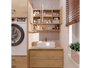 Pola 3dlp - meuble de salle de bain suspendu avec 3 miroirs et 3 portes, 7 étagères - 80x60x20 - chêne artisan