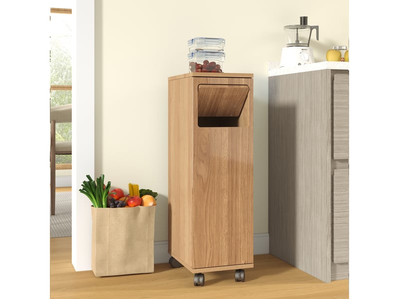  Buffet de cuisine - 24,2x35,1x80,2 cm - meuble poubelle roulant avec 1 porte et support sac poubelle - naturel  - Conforama C