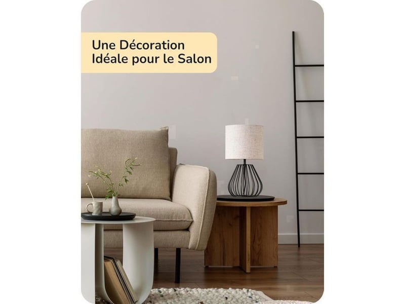  Lampe de chevet industrielle t165 avec abat-jour lin beige et base métal noire 2700k e14 370618_AABJN35729_6_DROPFR - Conforama E