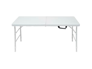 Table de jardin pliante blanche 124,97 cm, hauteur réglable 58–73,66 cm, en plastique et métal, facile à transporter