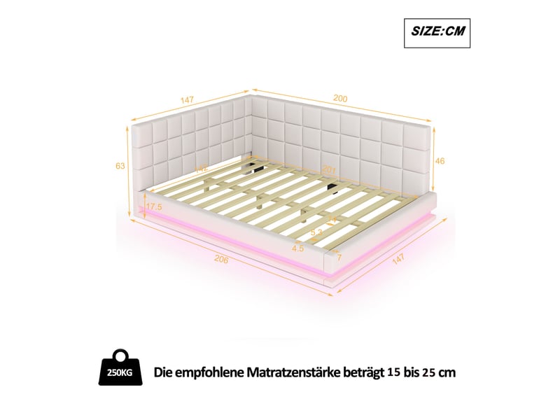 Lit banquette enfant 140 x 200 cm avec led, usb et sommier à lattes, lin, beige Fay Lum - Conforama C