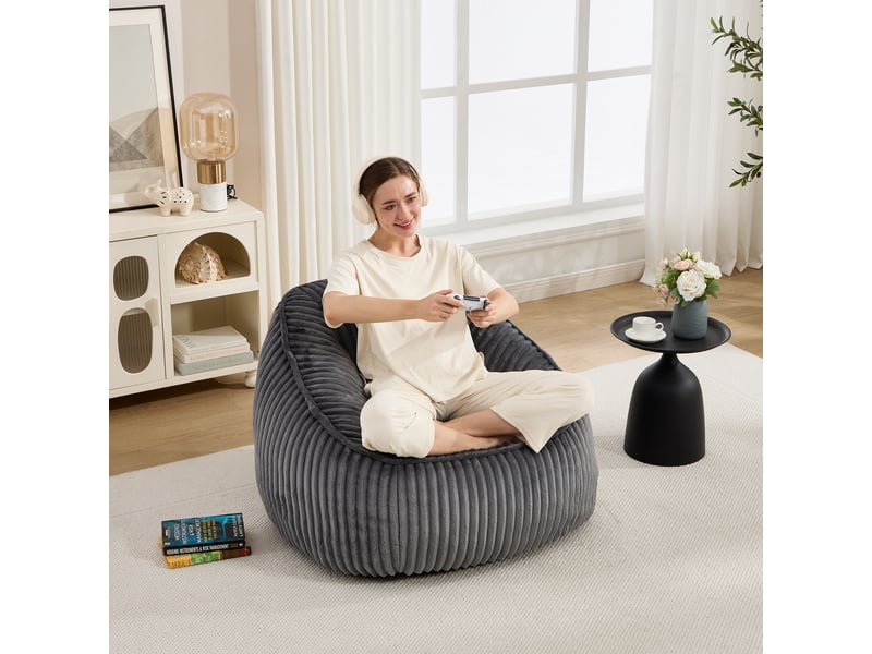  Fauteuil pouf à mémoire de forme 98 x 92 x 73 cm en velours côtelé gris foncé  - Conforama B