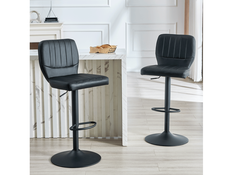 Tabouret de bar pivotant réglable avec dossier et repose-pieds, en similicuir noir - Conforama C