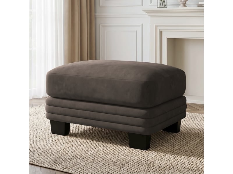  Pouf carré taupe en chenille, repose-pieds rembourré avec pieds pour salon et chambre  - Conforama B