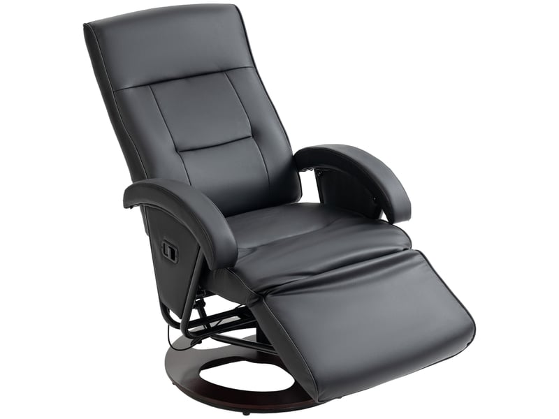  Fauteuil relax inclinable en similicuir noir, pivotant à 360 degrés, avec repose-pieds, pour salon et chambre à la maison  - Conforama A
