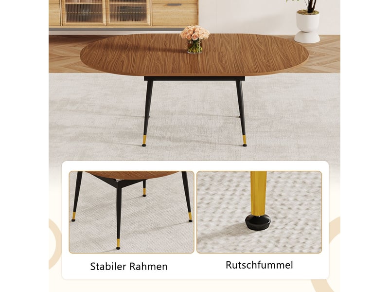  Table extensible table de salle à manger moderne forme ovale aspect noyer plateau en mdf pieds métal stables 6 à 10 personnes  - Conforama D