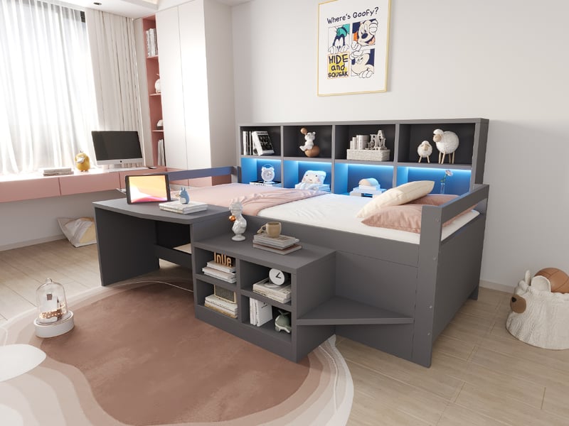  Lit enfant en bois et panneaux de particules gris 90 x 200 cm  - Conforama E