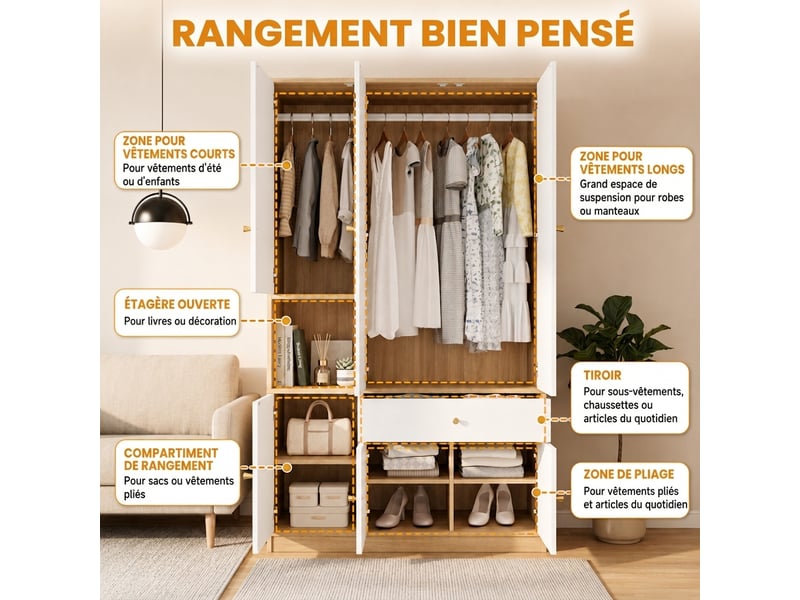  Armoire penderie grise 70x50x200 cm avec tringle et 10 étagères  - Conforama W