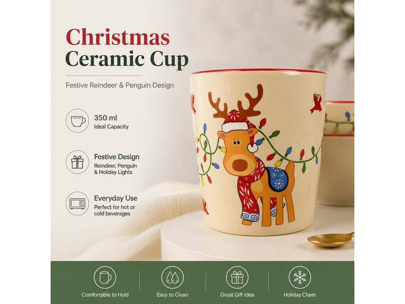  Mug en céramique, renne et pingouin, 350 ml  - Conforama B