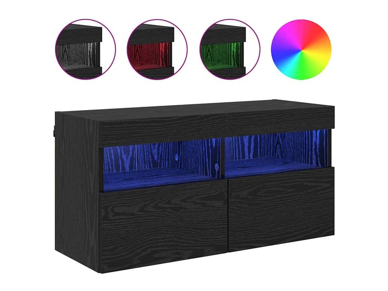  Meuble tv - banc tv - meuble de rangement mural 80 x 30 x 40 cm chêne noir bois d'ingénierie  - Conforama D