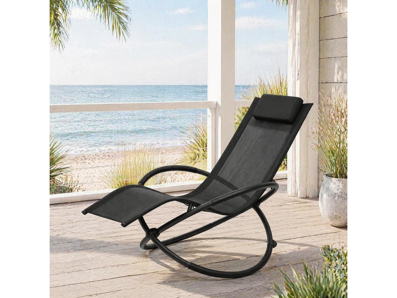  Chaise longue à bascule,143,5x66x86 cm,avec coussin amovible,textilène,noir  - Conforama B