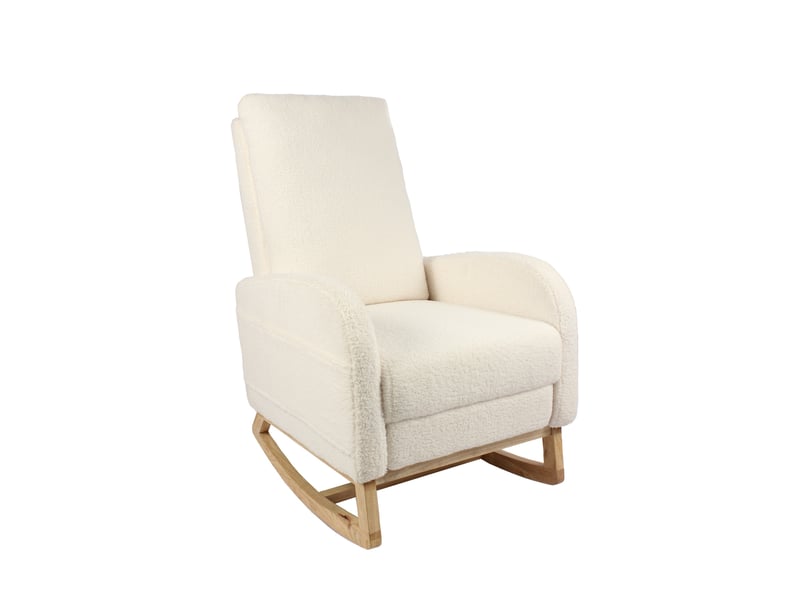  Fauteuil à bascule - 75x63x104 cm - chaise à bascule avec repose-pieds et poches latérales en tissu teddy - blanc  - Conforama A