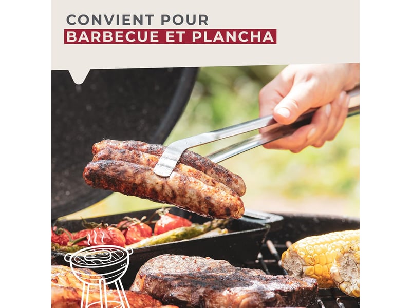 Pince à barbecue en acier inoxydable - pince de cuisine incurvée pour barbecue électrique, à charbon ou à gaz - passe au lave-vaisselle - argenté No Commercial reference - Conforama C