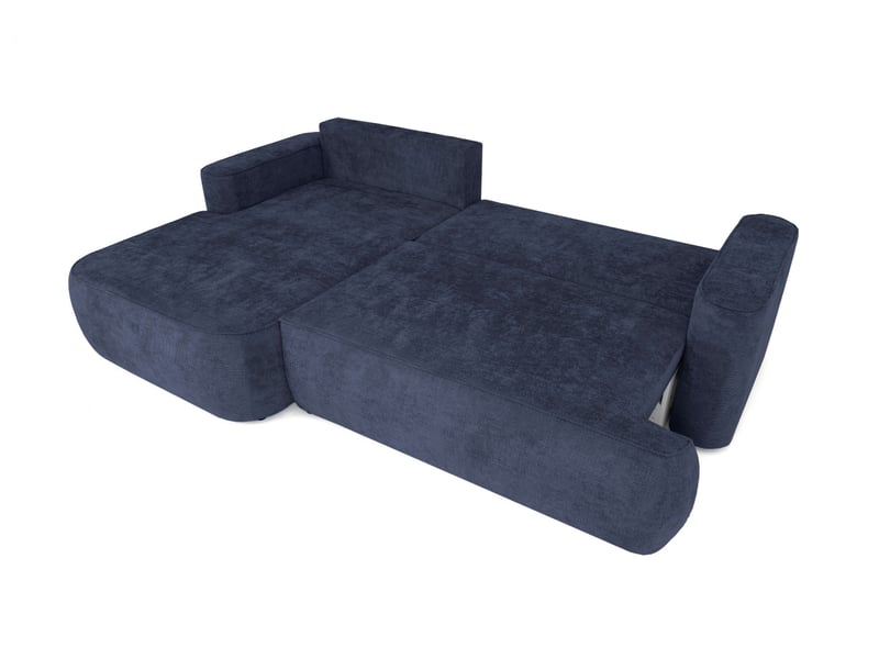  Canapé d'angle gauche cassis avec coffre de rangement en tissu chenille - bleu foncé CASSIS - Conforama C