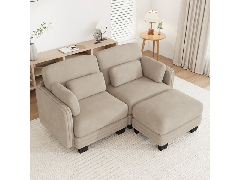 Canapé d'angle modulable - 2 places - forme l - 1 ottoman - coussins d'accoudoirs - tissu chenille - mobilier de salon - brun clair CozyNest - Conforama C