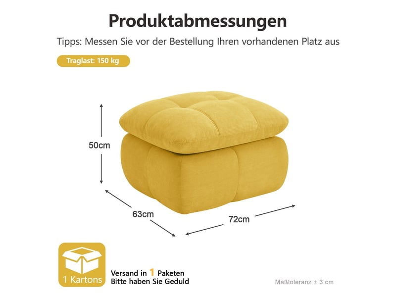  Pouf repose-pieds, coloris jaune, matière chenille, dimensions : 72.5 x 63 x 50 cm  - Conforama C