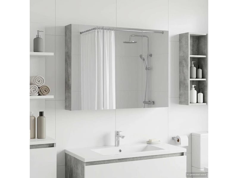 Armoire miroir salle de bain, meuble de rangement gris béton 100x14.5x70 cm - Conforama B