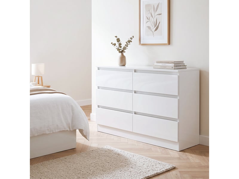  Commode à 6 tiroirs pour chambre et salon, 100 x 35 x 69 cm, blanche  - Conforama C