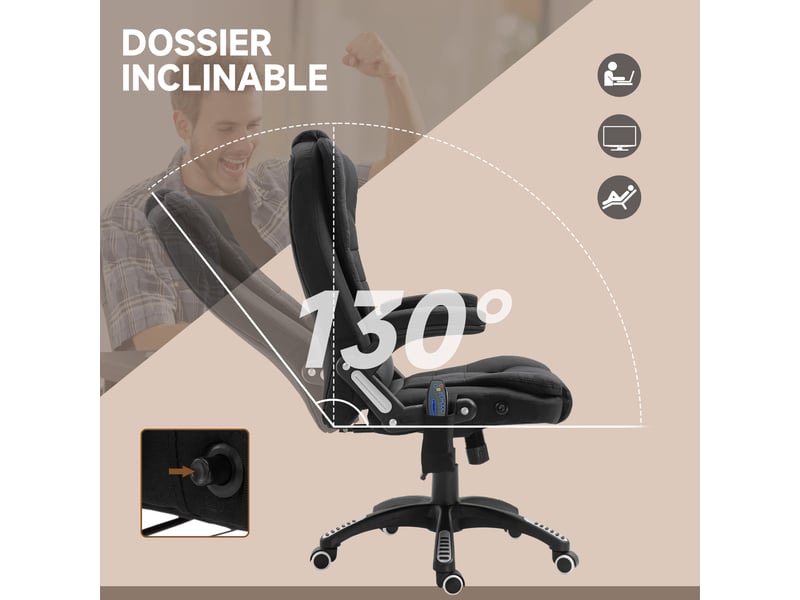  Fauteuil de bureau massant et chauffant, chaise de bureau, dossier, chaise ergonomique avec hauteur réglable  - Conforama W
