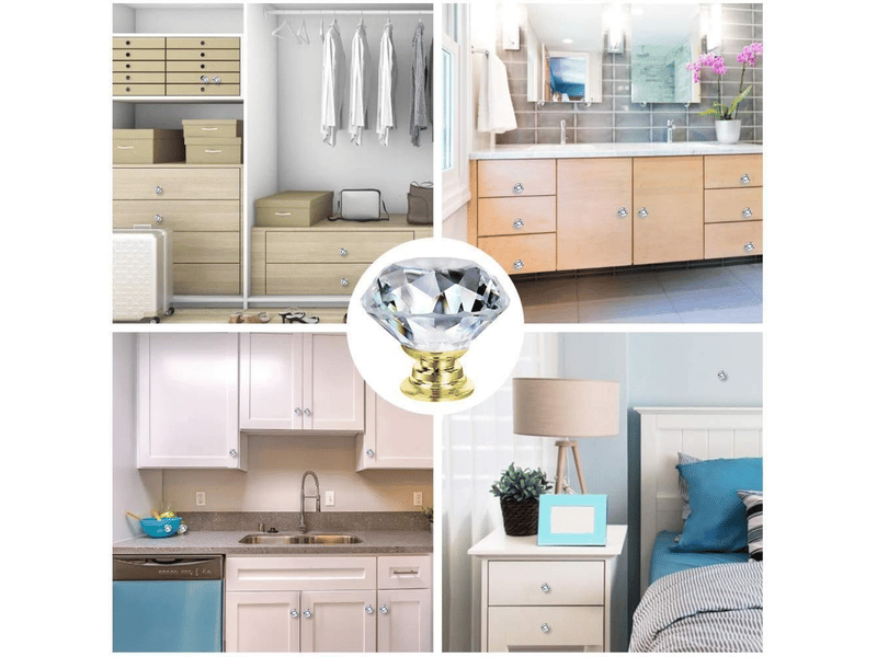  10 pièces boutons de porte transparents en cristal en forme de diamant pour portes, meubles, tiroirs, armoires décoration avec vis  - Conforama E