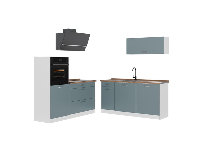  Vicco cuisine, bleu-grisblanc, 160cm plan de travail chêne doré  - Conforama A