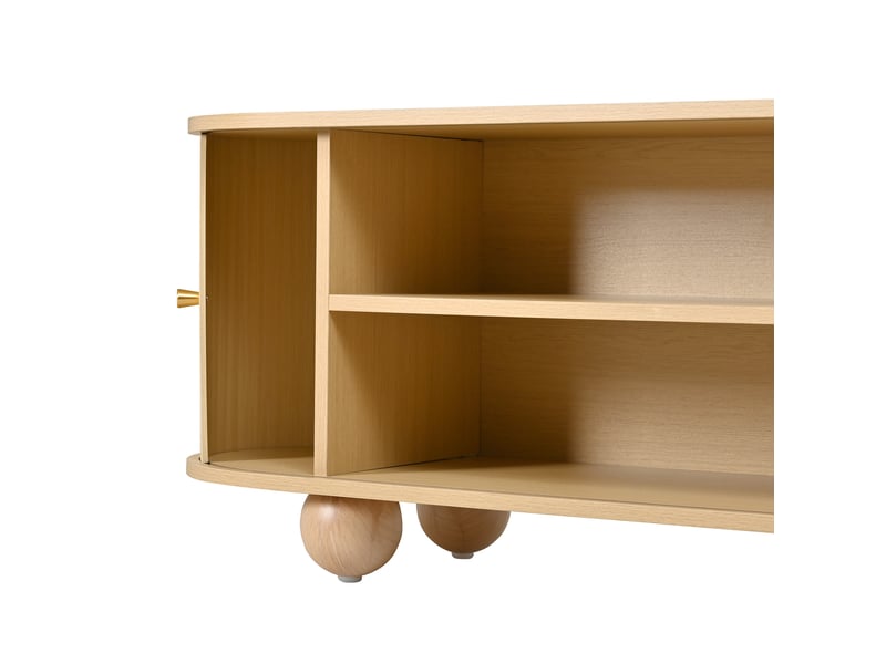  Meuble tv naturel 180x35x45 cm avec 2 portes coulissantes rainurées, rangement et passe-câbles  - Conforama E