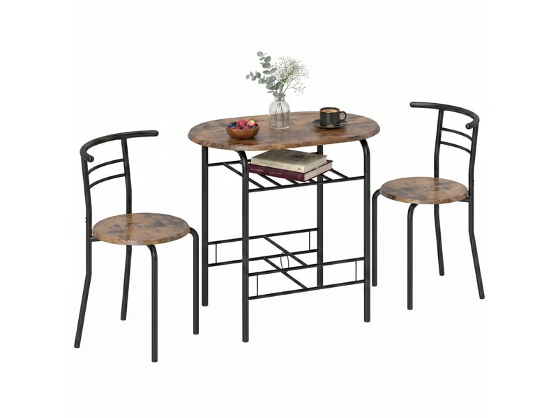  Ensemble de salle à manger 3 pièces, table et chaises pour 2 personnes avec étagère, style rustique bois brun, pour salon  - Conforama A