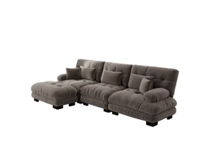 Canapé d’angle modulable 3 places avec poufs mobiles en chenille marron - 313 x 145 x 81 cm