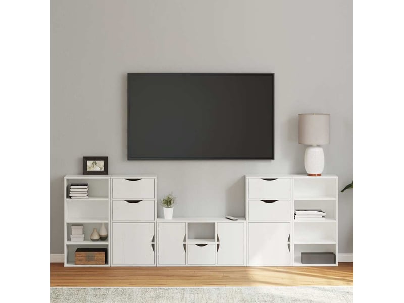  Meubles tv - banc tv - meuble de rangement 5 pcs avec rangement odda blanc bois de pin massif  - Conforama B