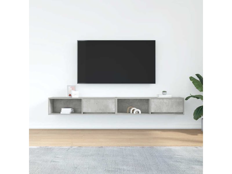  Lot de 2 meuble tv bas salon gris béton 100x31x25,5 cm bois d'ingénierie  - Conforama C