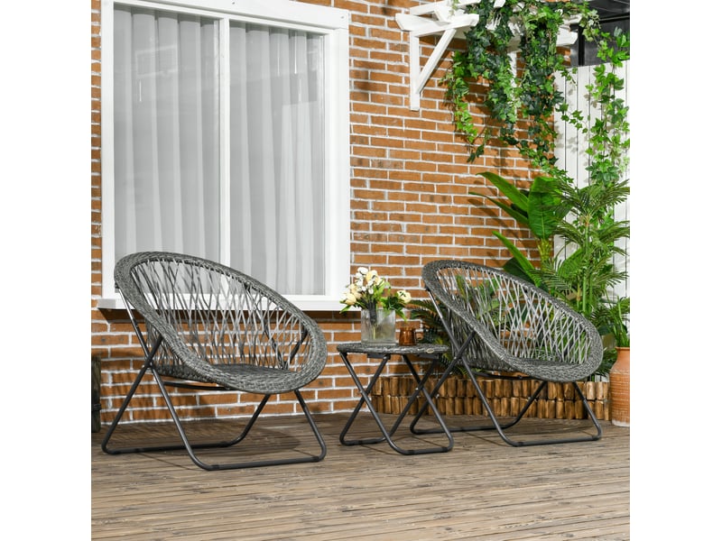  Salon de jardin pliant 3 pièces 76 x 77 x 78 cm – gris – 2 fauteuils, table ronde, gain de place  - Conforama B