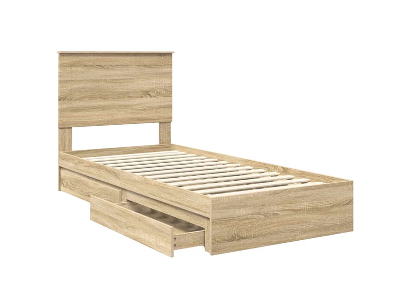  Lit simple- lit adulte -  lit de rangement chêne sonoma 90 x 190 cm bois d'ingénierie  - Conforama D