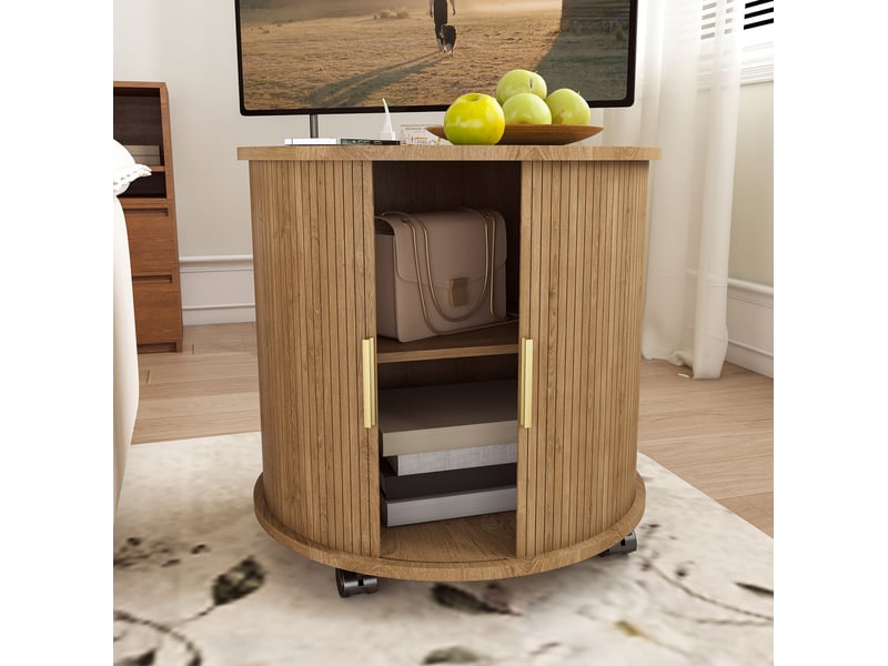 Table de chevet ronde 60x60x60 cm effet chêne avec prise et 2 ports usb - Conforama D