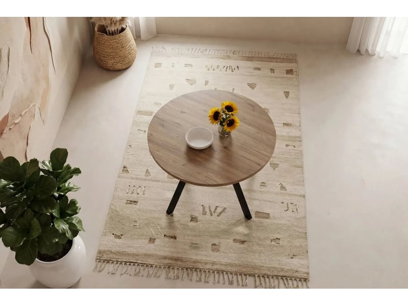 Iloa - table à manger ronde 120 cm pieds en métal noir - chêne clair - Conforama E