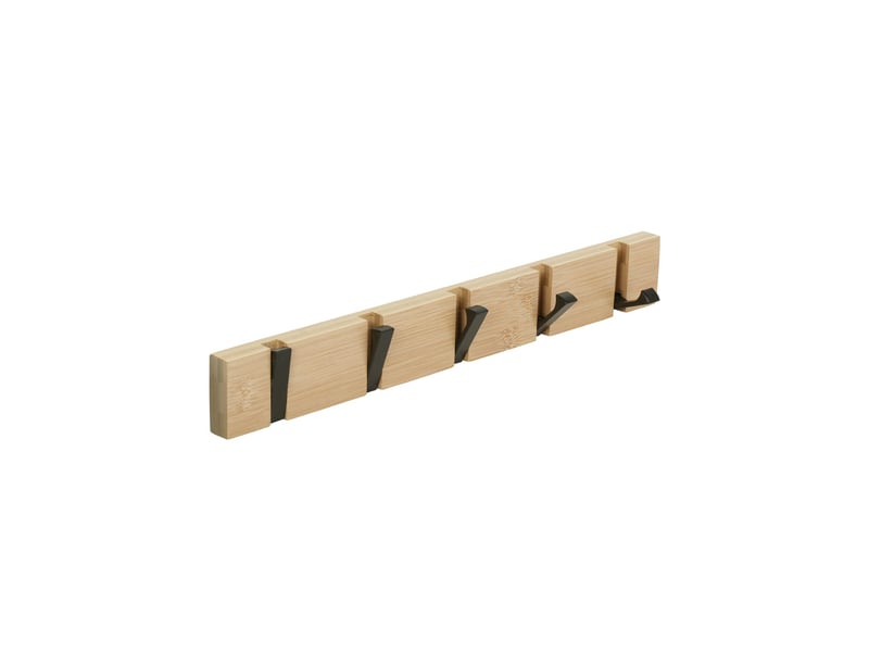  Patère murale 5 crochets rétractables, porte-manteau mural naturel pour manteaux, écharpes, sacs, marron  - Conforama A