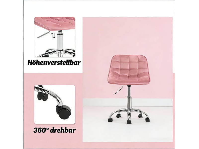  Chaise de bureau pivotante réglable - lpospi - dossier courbé, roulettes, velours rose 43 × 60-87,5 × 35,5 cm  - Conforama E