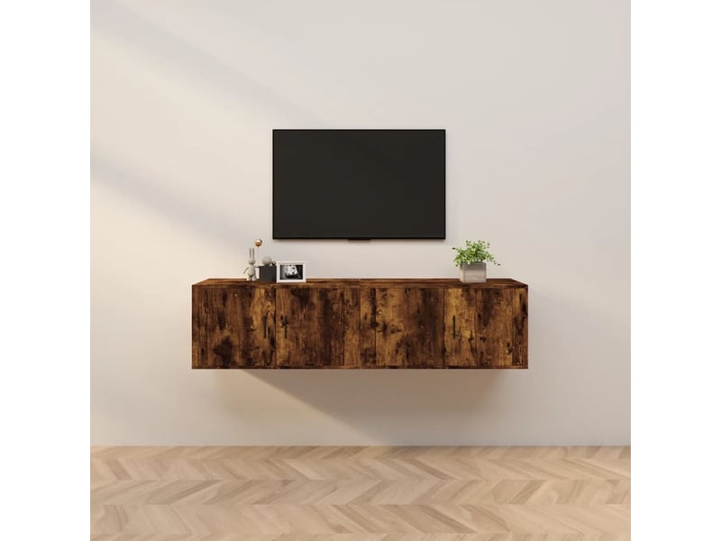  Lot de 2 meuble tv mural, meuble tv suspendu chêne fumé 80x34,5x40 cm  - Conforama B