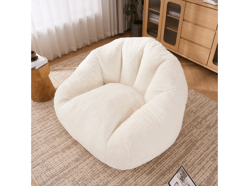  Pouf avec dossier en mousse, revêtement en polyester blanc  - Conforama C