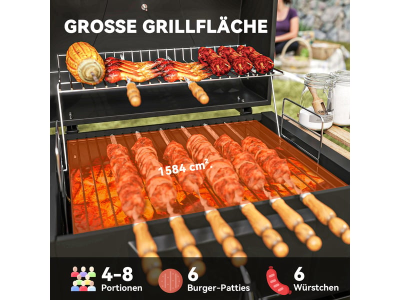  Barbecue au charbon avec couvercle, chariot à hauteur réglable et thermomètre  - Conforama R