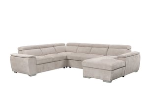 Canapé d'angle droit convertible DECO IN PARIS KF6996-2A2M-VELCH-BEI 6 places Velours beige avec coffre de rangement