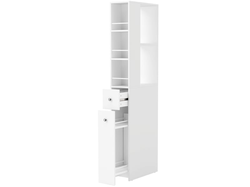  Colonne de salle de bain étroite en mdf peint blanc, 2 tiroirs, 18 x 40 x 135 cm  - Conforama A