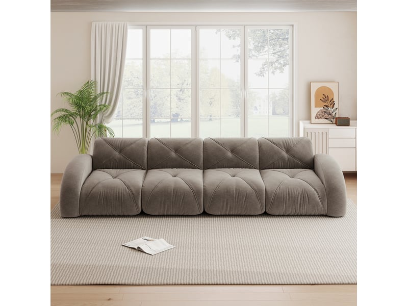  Canapé modulable 4 places sans cadre en chenille taupe - 358 x 95 x 76 cm  - Conforama D