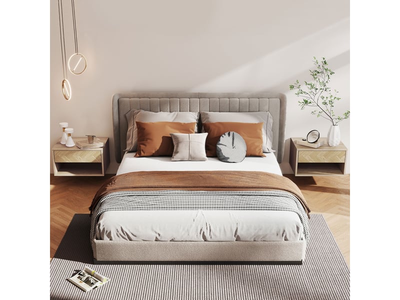  Lot de 2 tables de chevet murales, tables de nuit, tiroir, compartiment ouvert, 37 x 32 x 21 cm, plateau, bois naturel  - Conforama D