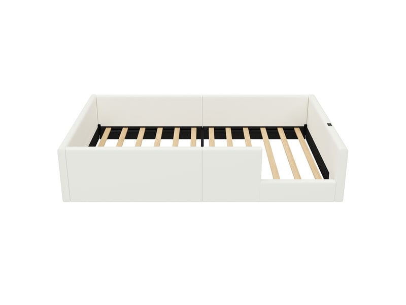 Lit rembourré 90x200 blanc avec barrière de protection et station de charge  - Conforama A
